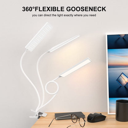 LED Desk Lamp, 5W USB Clip on Light Eye-Caring Reading Clamp Table Lamp with 48 LEDs Flexible Gooseneck, 3 Color Modes and 14 Brightness Levels for Office Bedroom Study (White)