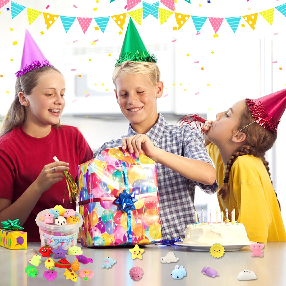 Squishy Toy 24pcs Party Favors for Kids Mochi Squishy Toy moji Kids Mini Kawaii squishies Mochi Stress Reliever Anxiety Toys Easter Basket Stuffers fillers with Storage Box