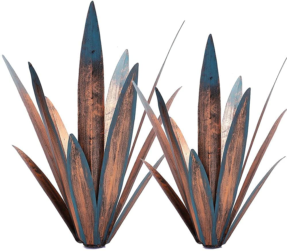 2pcs Tequila Rustic Sculpture DIY Metal Agave Plant Home Decor Rustic Hand Painted Metal Agave Garden Ornaments Outdoor Decor Figurines Home Yard Decorations Stakes Lawn Ornaments…