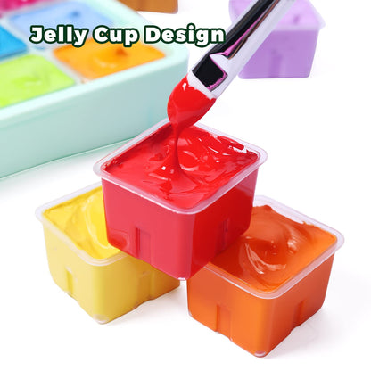 Gouache Paint Set, 24 Colors x 30ml Unique Jelly Cup Design with 3 Paint Brushes and a Palette in a Carrying Case, Non-Toxic Gouache Paint Perfect for Artists, Students(Green)