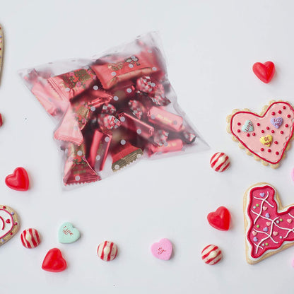 Self Adhesive Treat Cellophane Cookie Bag, White Polka Dot Party Favor Bag for Bakery, Candy, Cookie (5.5 x 5.5 inches, 100 Pcs)