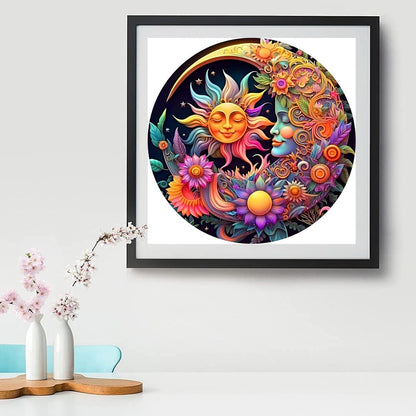 Stamped Cross Stitch Kits - Sun Moon Flower Embroidery Kits for Beginners Adults,11 CT Patterns Dimensions Counted Cross Stitch Kits Arts Craft Kits Frameless12x16inch