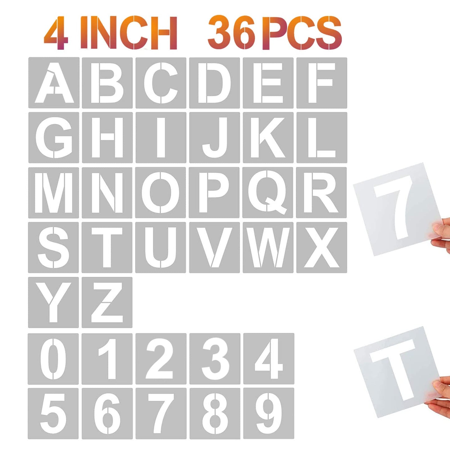 4 Inch Letter Stencils and Numbers, 36 Pcs Alphabet Art Craft Stencil, Reusable Plastic Templates for Wood, Wall, Fabric, Rock, Signage (4 Inch)