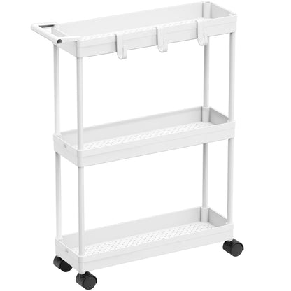 Kitchen Cart Storage 3-Tier Slim/Super Narrow Shelves with Handle, 26.5'' Height/5.5'' Width for Narrow Place, White