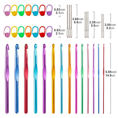 37 PCS Crochet Hooks Set, High Quality Coloured Aluminum Ergonomic Handle Crochet, Hook Needles for Arthritic Hands, with Stitch Markers and Large-Eye Blunt Needles