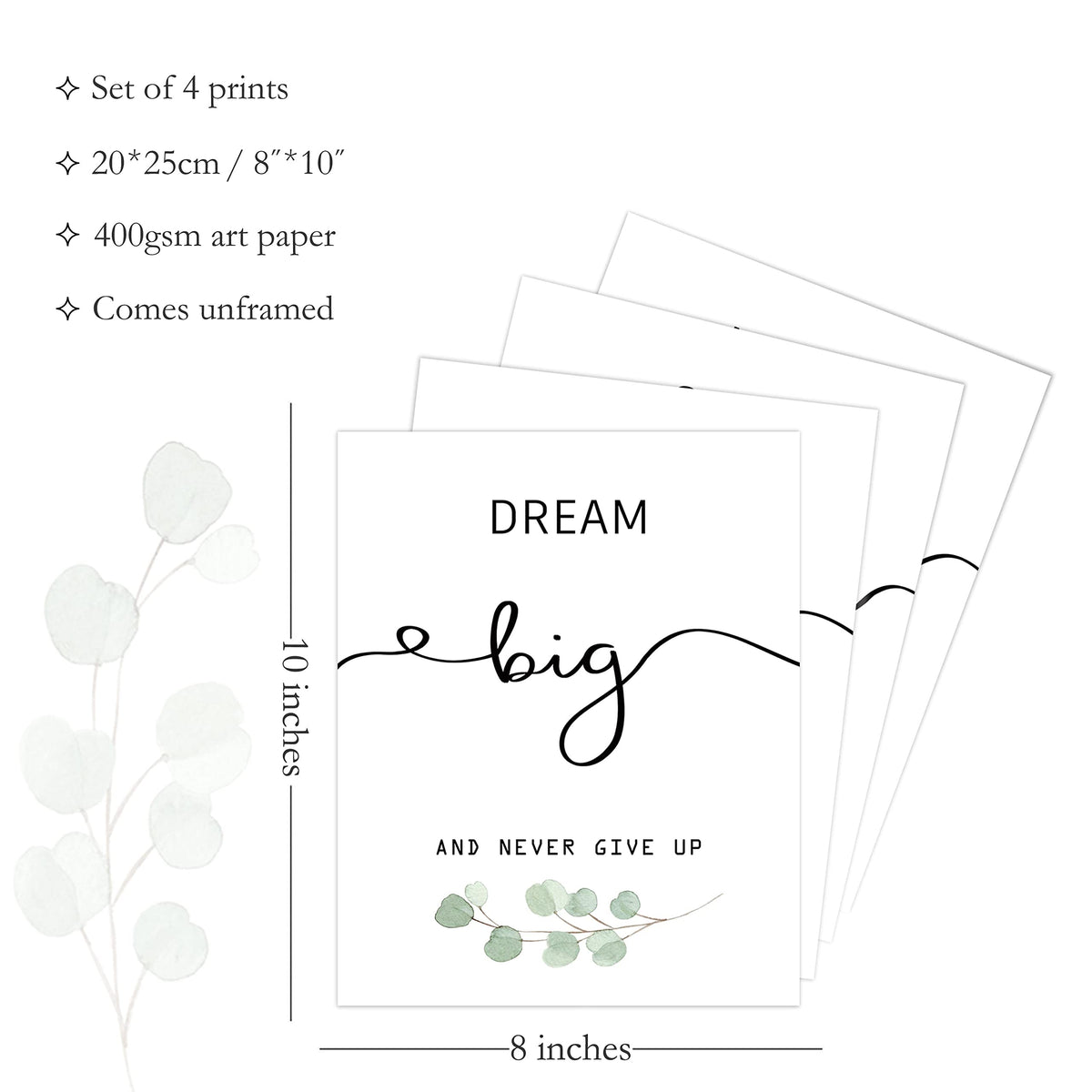 Inspirational Wall Art Office Decor, Motivational UNFRAMED Wall Art Prints for Bedroom,Living Room,Office,Classroom, Set of 4, 8"x10"