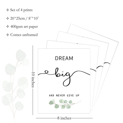 Inspirational Wall Art Office Decor, Motivational UNFRAMED Wall Art Prints for Bedroom,Living Room,Office,Classroom, Set of 4, 8"x10"