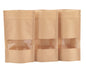Stand Up Pouches 100pcs, 7.8''×4.6'' Resealable Bags for Small Business, Resealable Kraft Paper Bags with Window, Paper Bakery Bag for Small Business, Family, Company