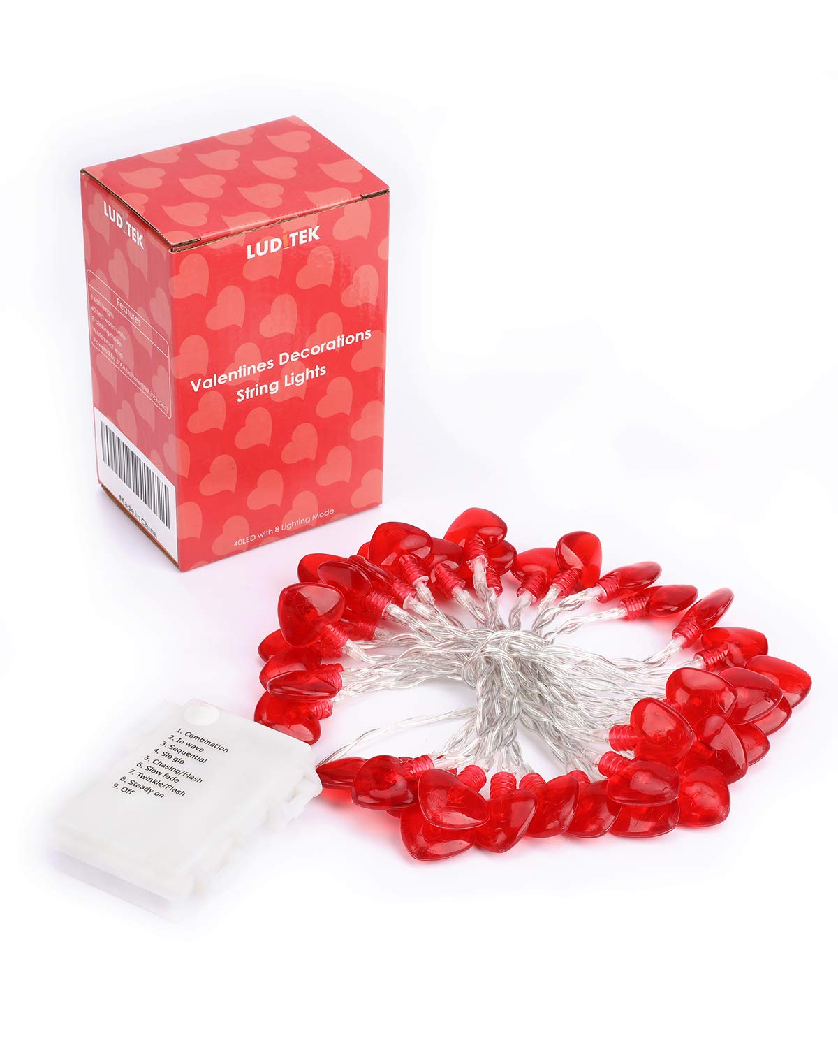 14.7ft 40LED Mothers Day Decorations String Lights, Battery Operated Heart Shape Hanging Garland Valentines Day Decor for Indoor Outdoor Home Room Party Wedding