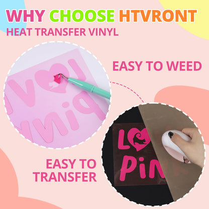 Neon Heat Transfer Vinyl - 12 Pack HTV with 11 Assorted Colors and 1 Teflon Sheet, Compatible with Silhouette Cameo and Cricut - 12x10in