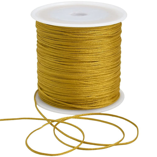 1mm x 100 Yards Gold Nylon Cord Satin String for Bracelet Jewelry Making Rattail Macrame Trim Cord Necklace Bulk Beading Thread Kumihimo Chinese Knot Craft