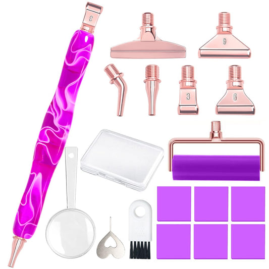 Do Ergonomic Diamond Painting Art Drill Bead Dot Pen Kit with Screw Steel Silver Metal Tip Nibs Placers Roller Tool Accessories for 5D Diamond Paint Purple