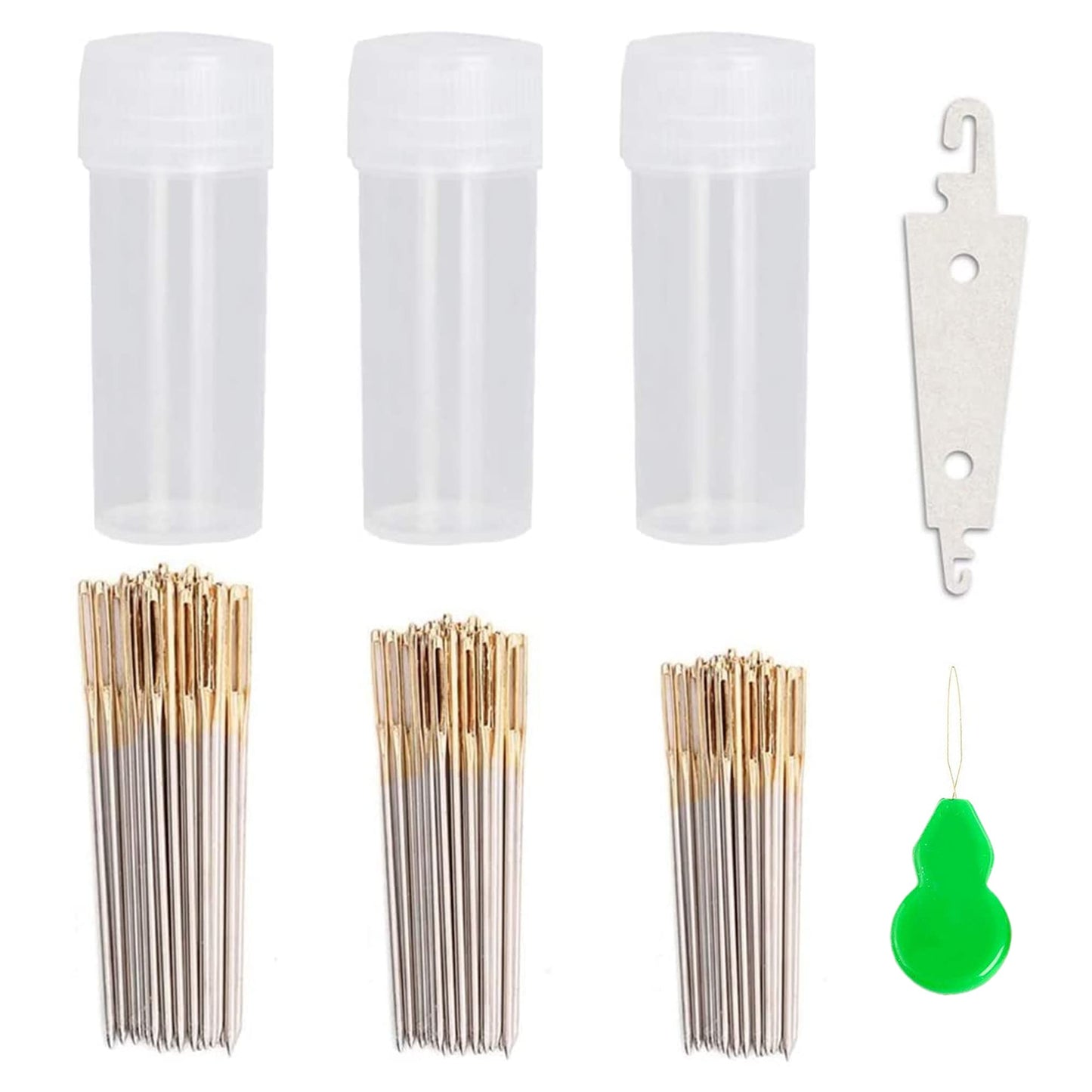 90pcs Cross Stitch Needles +2 Needle Threader Golden Color Large Eyes Cross Stitch DIY Embroidery Hand Needles Sewing Needles in Transparent Box Size 22# 24# 26#