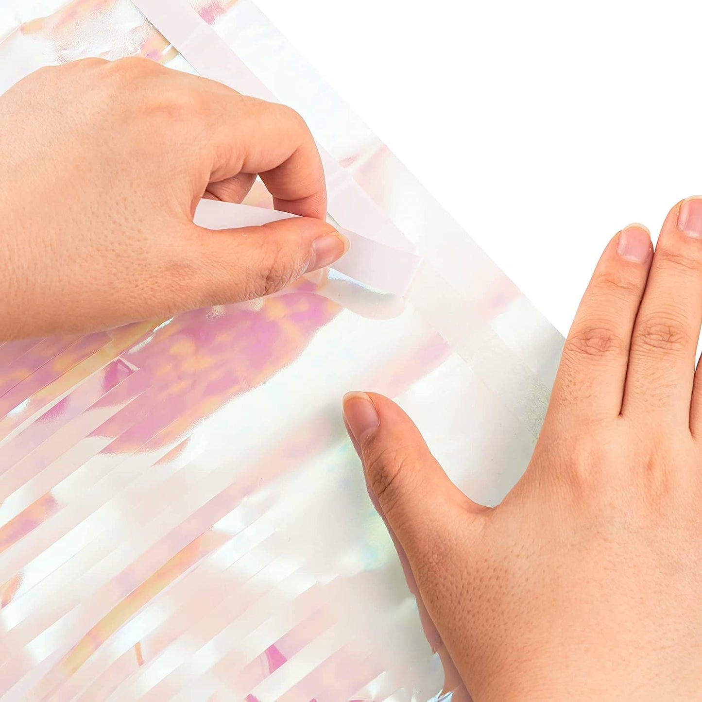 Party Decorations Iridescent Foil Fringe Backdrops - 2 Pack 3.2 x 6.5 ft Holographic Tinsel Photo Booths Pros Streamer Curtains for Easter Girl Birthdays Engagement Unicorn Parties - Clear