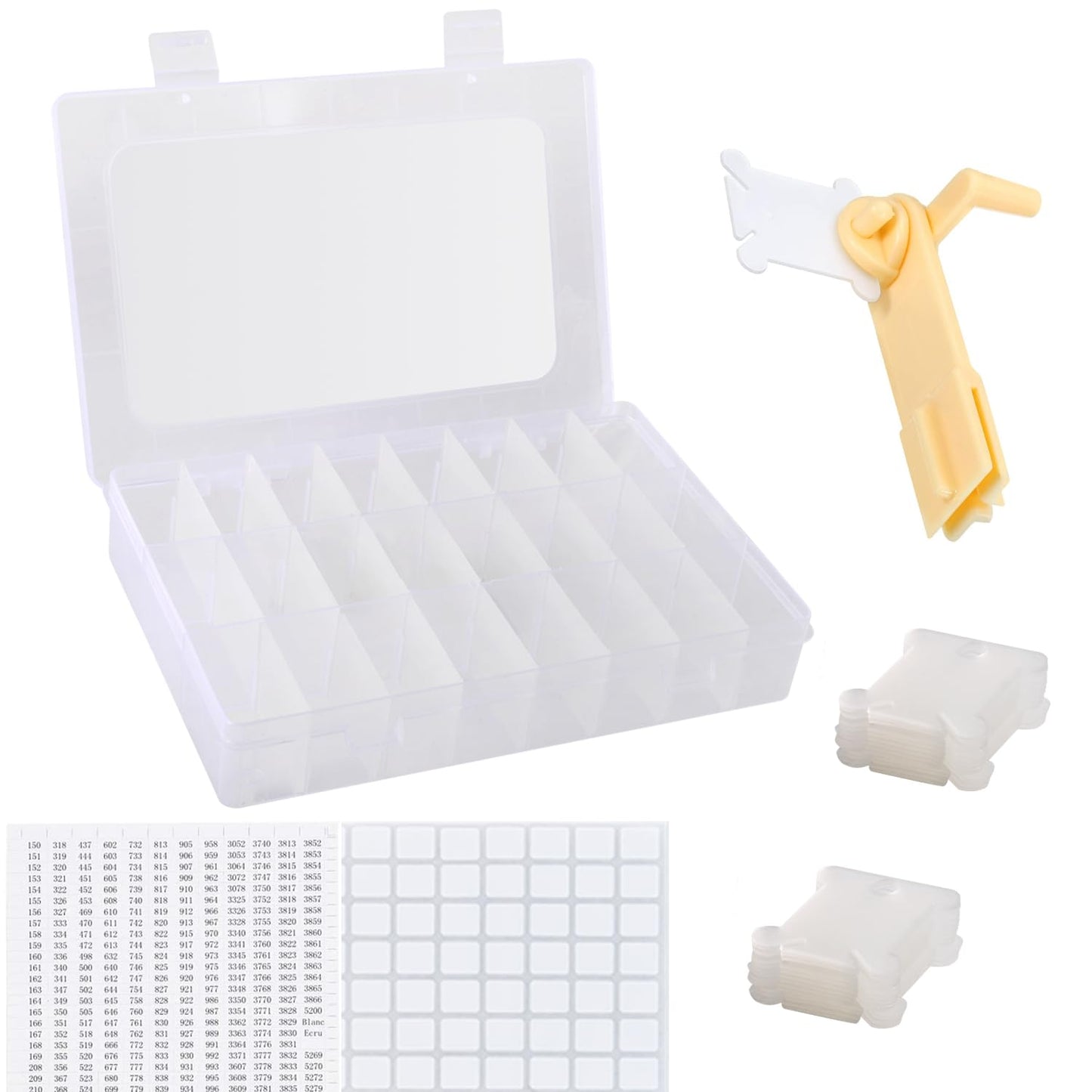 Floss Organizer, Cross Stitch Thread Storage Box Tools - Bobbin Winder, 1 Removable 24 Compartments with 40 Hard Plastic Floss Bobbins and Stickers for Craft DIY Embroidery Sewing Storage