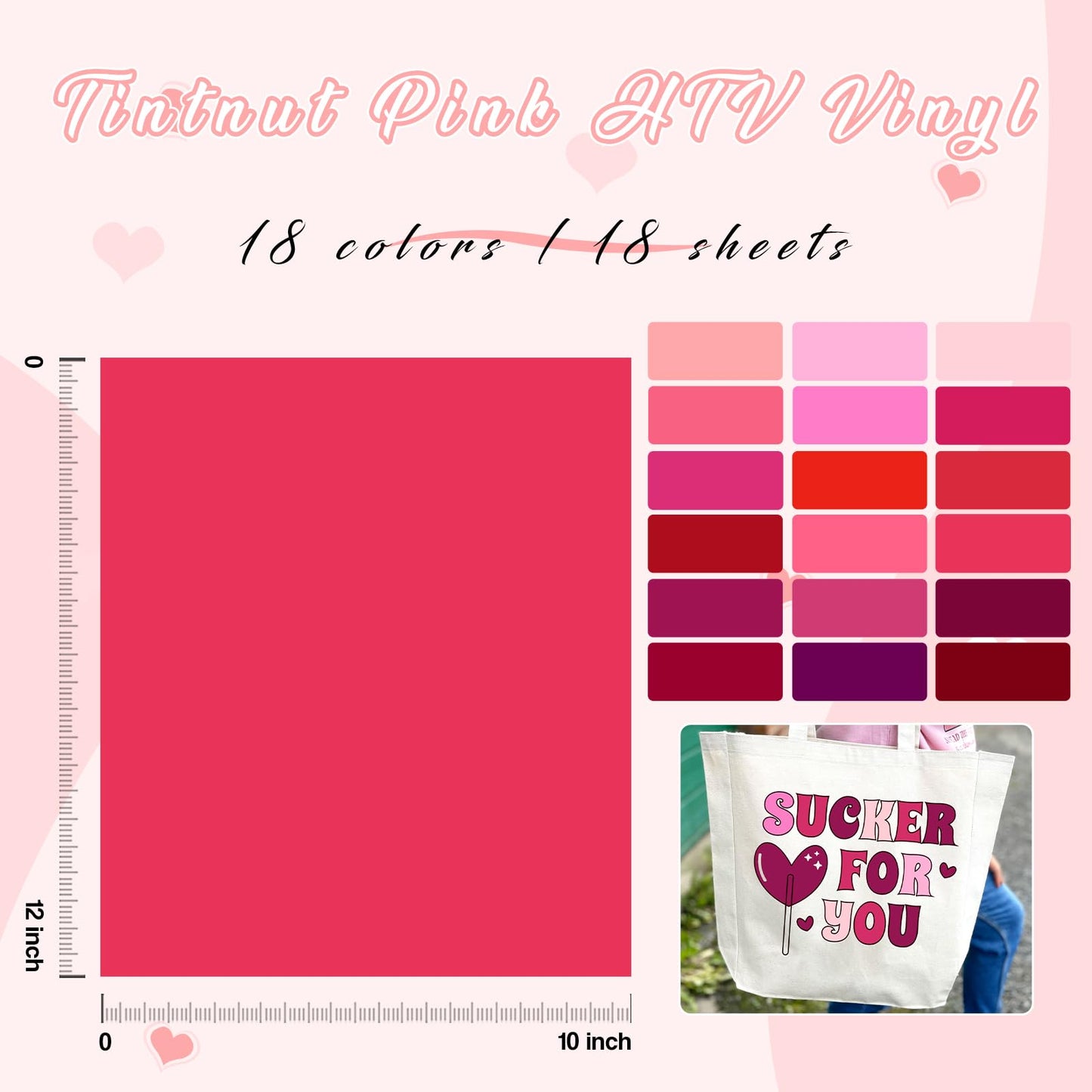 Pink HTV Heat Transfer Vinyl - 18 Sheets 12 x 10inches Light Pink HTV Iron on Vinyl for T-Shirts Compatible with Cricut or Silhouette Cameo