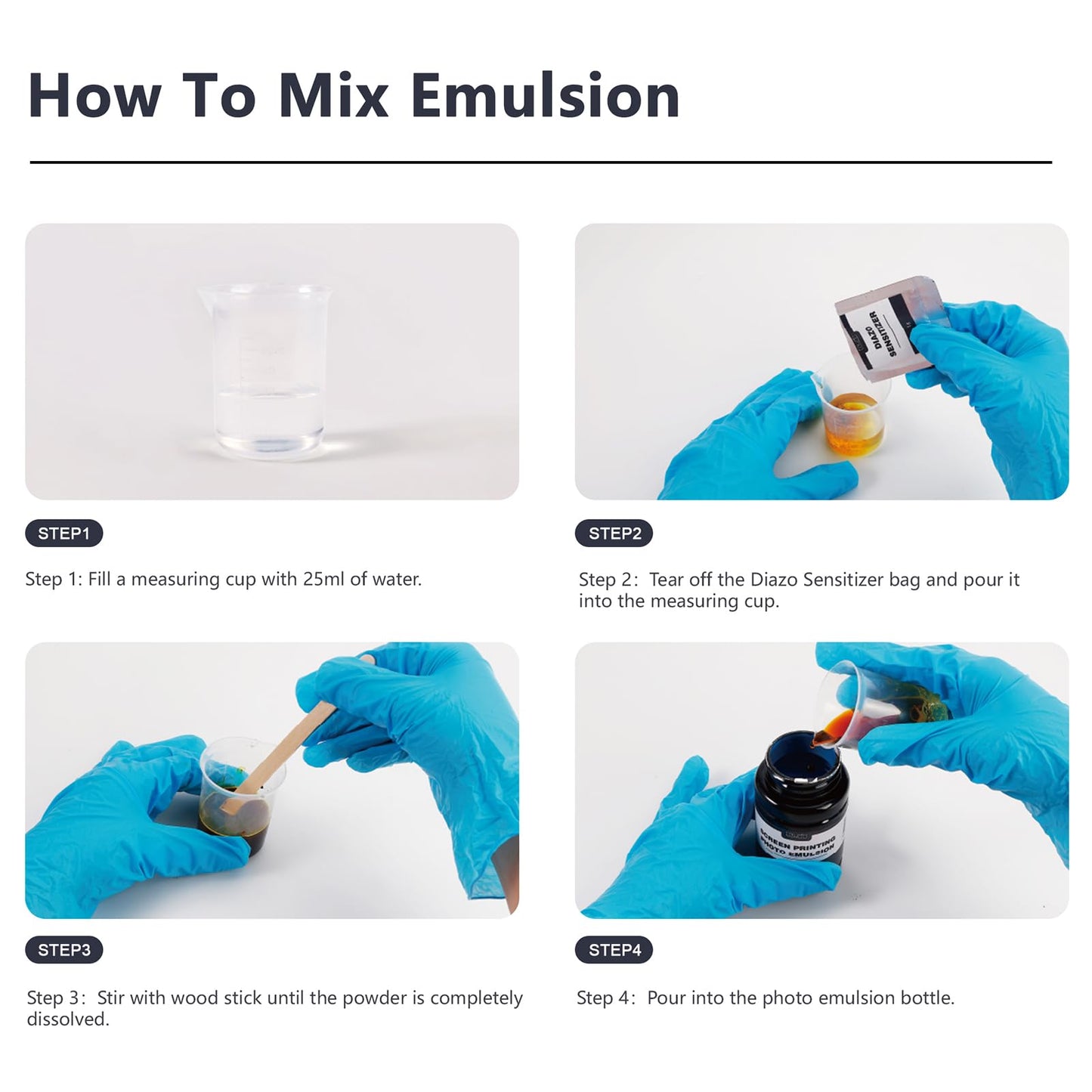 Screen Printing Photo Emulsion (8.5 oz), Diazo Sensitizer(1g), Measuring Cup, Gloves, and 5 Stir Sticks, Pre-Sensitized Photo Emulsion Screen Printing Supplies for Screen Printing and Fabric