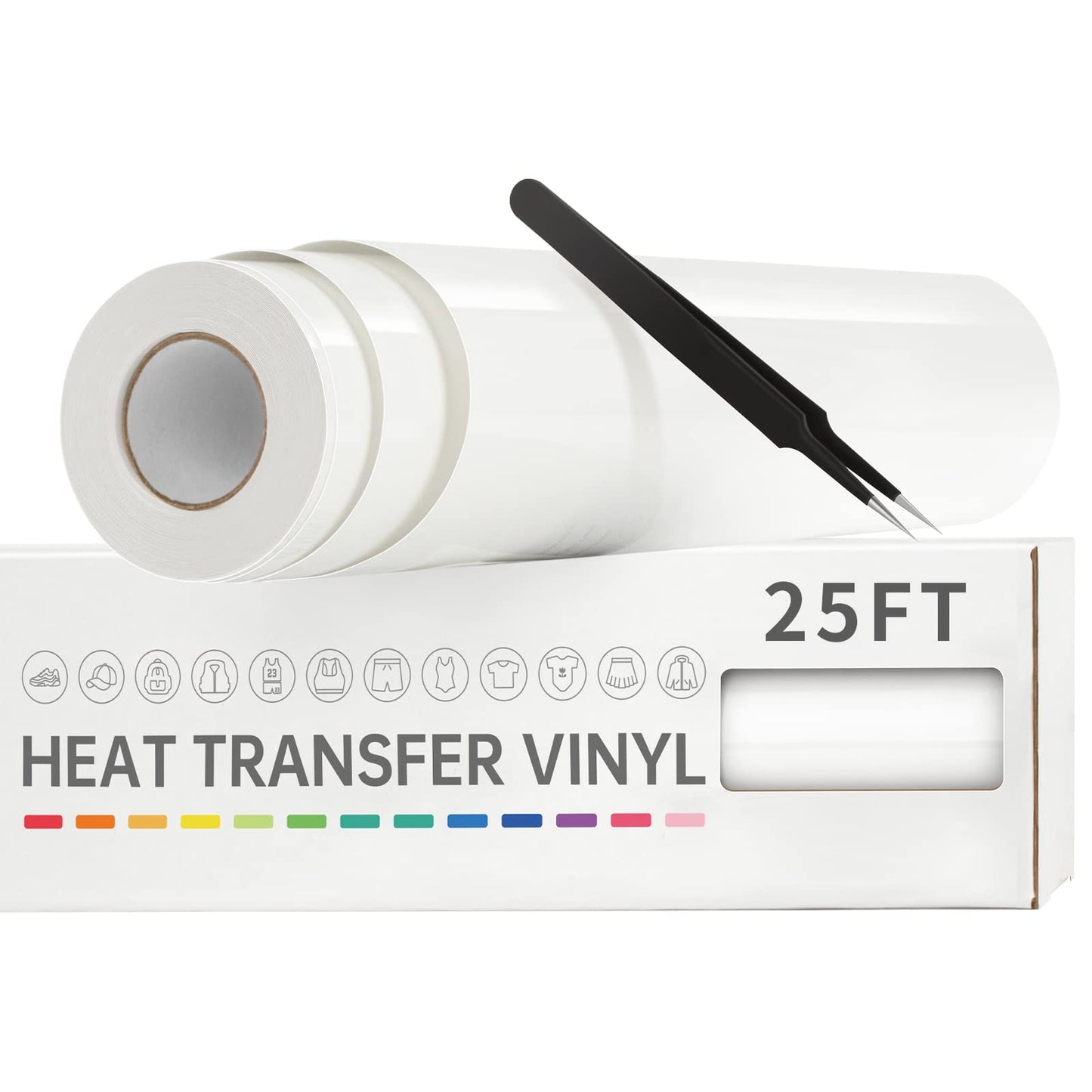 Heat Transfer Vinyl-12” x 25ft White Iron on Vinyl Roll for Shirts, HTV Vinyl for Silhouette Cameo, Cricut, Easy to Cut & Weed