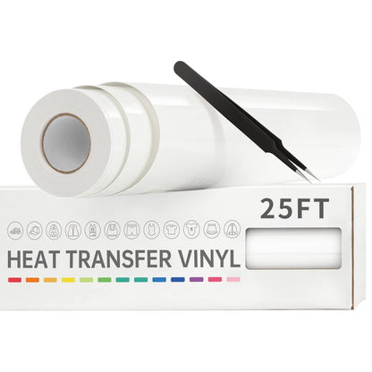 Heat Transfer Vinyl-12” x 25ft White Iron on Vinyl Roll for Shirts, HTV Vinyl for Silhouette Cameo, Cricut, Easy to Cut & Weed