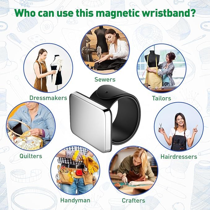 Magnetic Pin Cushion Wristband Black 9" – Strong Pin Holder for Sewing & Quilting | Gift for Sewers Gift for Quilters | Top Sewing Notion & Quilting Accessory | Wrist Pin Cushion