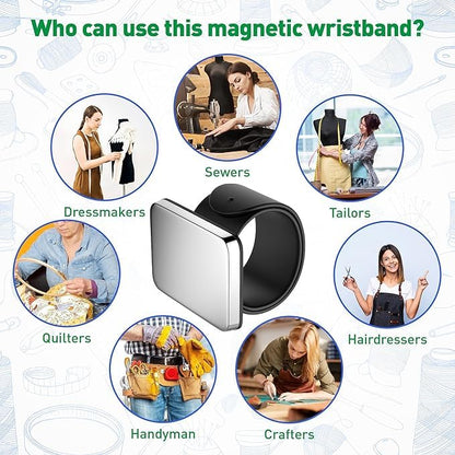 Magnetic Pin Cushion Wristband Black 9" – Strong Pin Holder for Sewing & Quilting | Gift for Sewers Gift for Quilters | Top Sewing Notion & Quilting Accessory | Wrist Pin Cushion