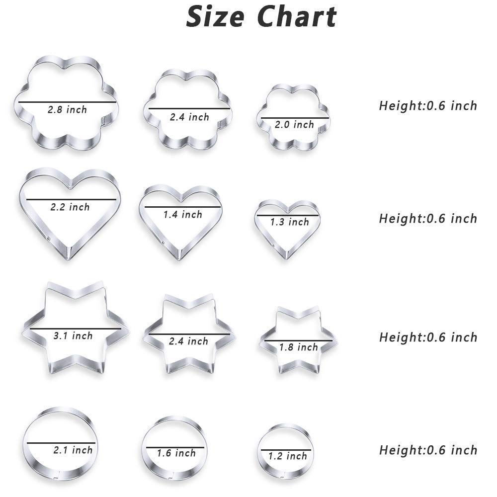 Cookie Cutters Shapes Baking Set, 12PCS Flower Round Heart Star Shape Biscuit Stainless Steel Metal Molds Cutters for Kitchen Baking Halloween Christmas