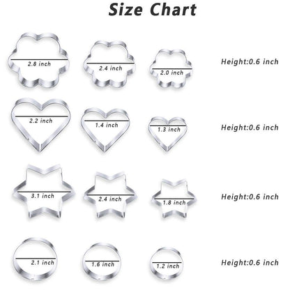 Cookie Cutters Shapes Baking Set, 12PCS Flower Round Heart Star Shape Biscuit Stainless Steel Metal Molds Cutters for Kitchen Baking Halloween Christmas