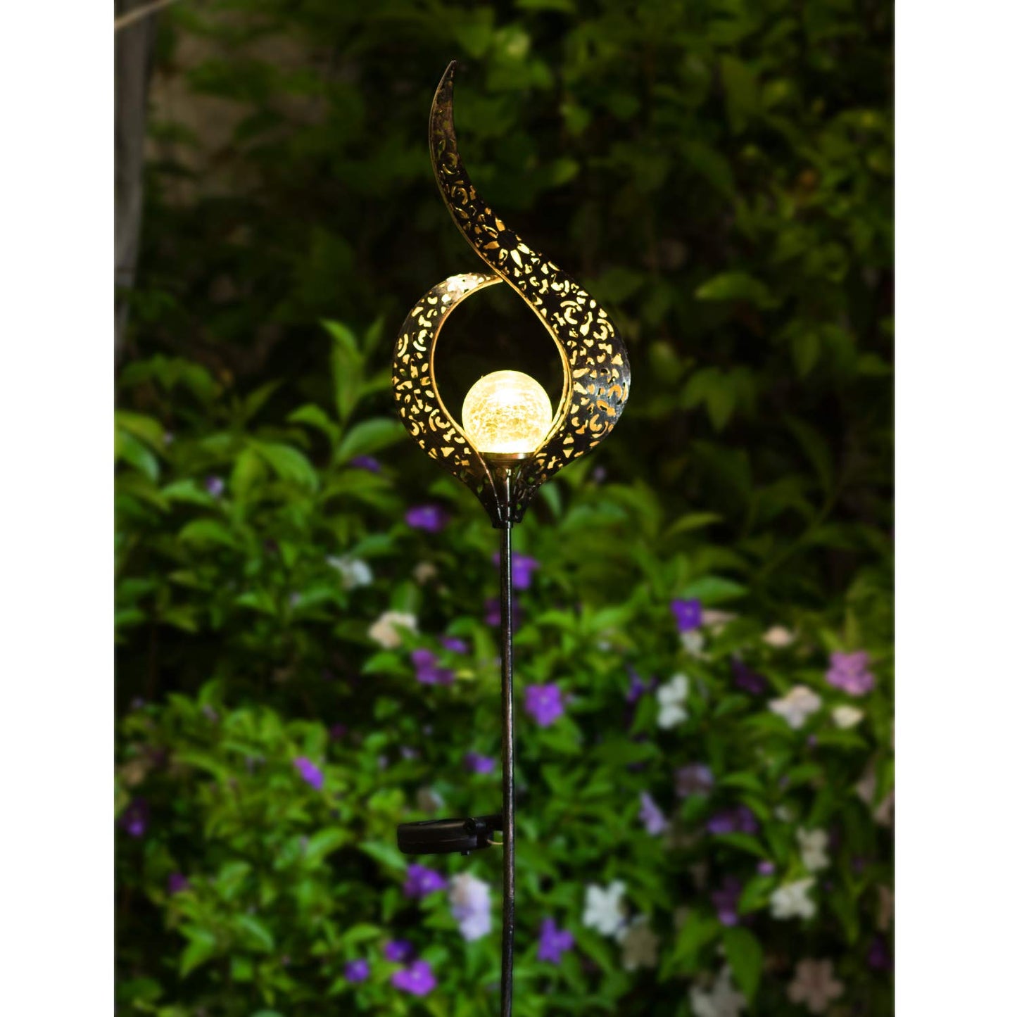 Outdoor Garden Solar Lights Stake, Mothers Day Gifts Mom,Crackle Glass Metal Flower Waterproof LED Fairy Lights for Pathway,Lawn,Patio or Courtyard,Gardening Gifts Women (Bronze)