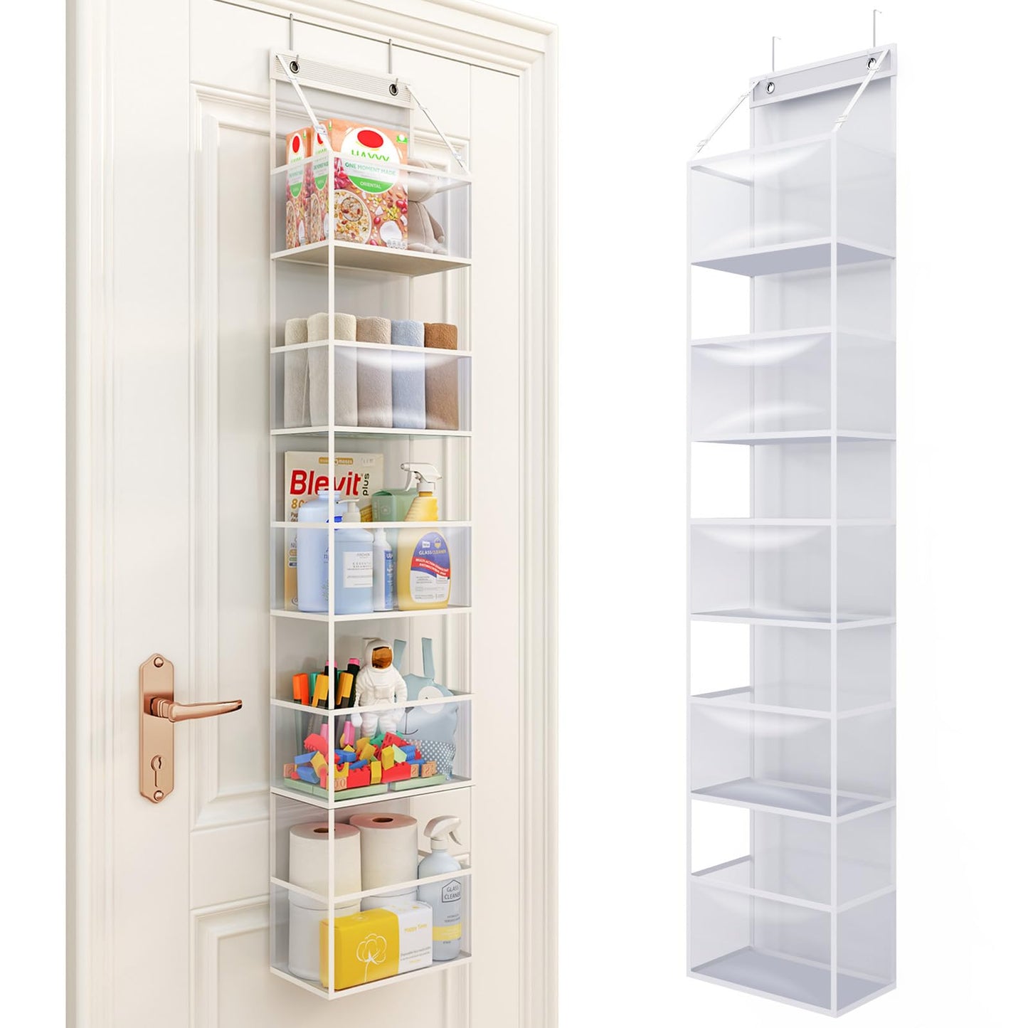 5-Shelf Over The Door Hanging Pantry Organizer, Room Organizer with Clear Plastic Pockets, 25lb Ultra Sturdy & Large Capacity for Closet, Bedroom, Nursery, Bathroom and Sundries