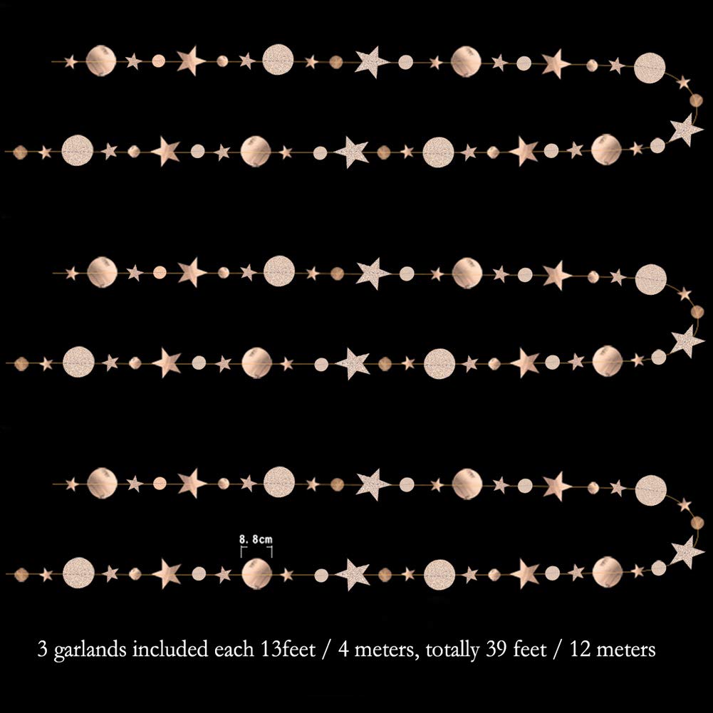 Twinkle Star Garland Champagne Gold Party Decorations Stars Banner Ceiling Hanging Decor Streamer Backdrop for Birthday Baby Shower Christmas New Year Eve Starry Night Theme Party Supplies