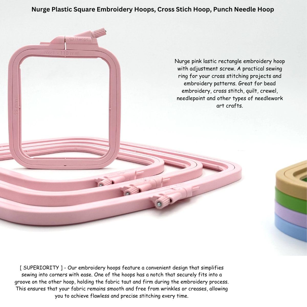 Pink 4 Pcs Set Plastic Square Embroidery Hoop, Cross Stitch Hoops, Punch Needle Hoop , DIY Craft Sewing,ABS Plastic Embroidery Hoops