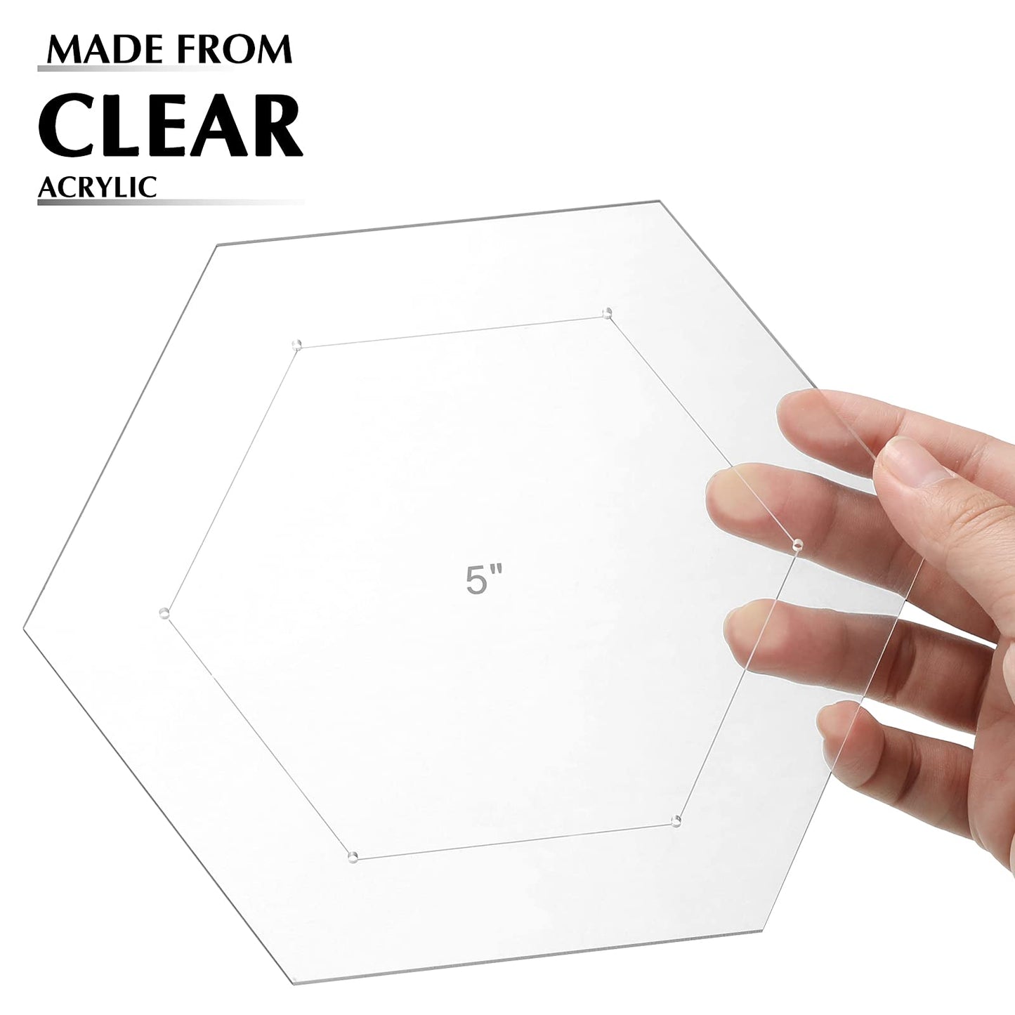 6 Pieces Hexagon Quilting Templates 1 Inch, 1.5 Inch, 2 Inch, 3 Inch, 4 Inch, 5 Inch with 1/4 Inch Seam Allowance, Acrylic Quilting Templates for DIY Sewing Crafts