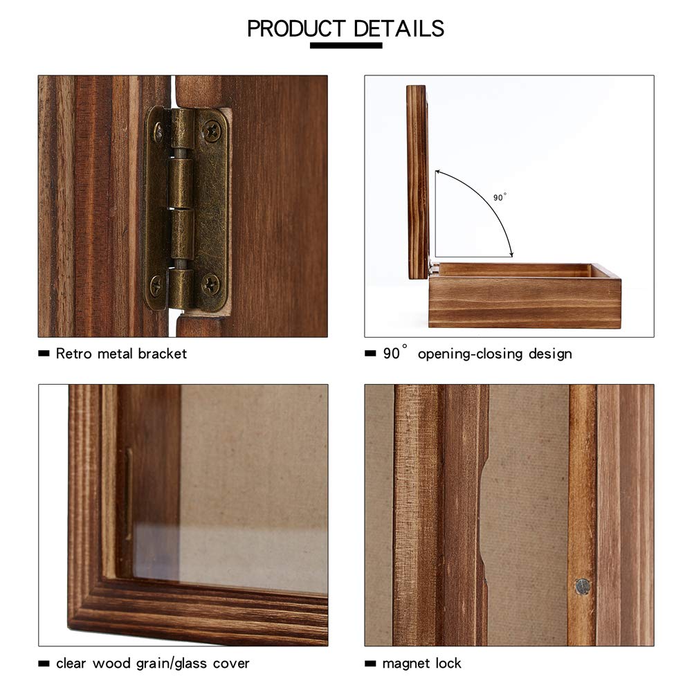 Shadow Box Frame 8x8 Shadow Boxes Display Case with Linen Back Memorabilia Awards Medals Bouquet Photos Picture Badge Wedding Memory Box for Keepsakes Carbonized Small Pin Board