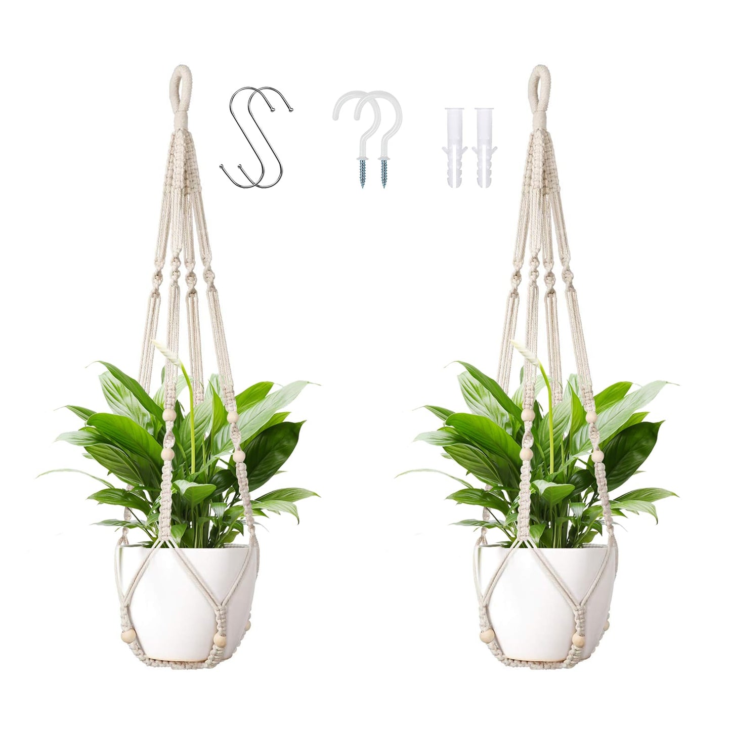 Handmade Macrame Plant Hanger, Perfect Plant Hanger Indoor for a Trendy Boho Home Decor, Ideal Hanging Plant Holder for All Your Favorite Greenery(Set of 2, 35 Inch, Ivory)