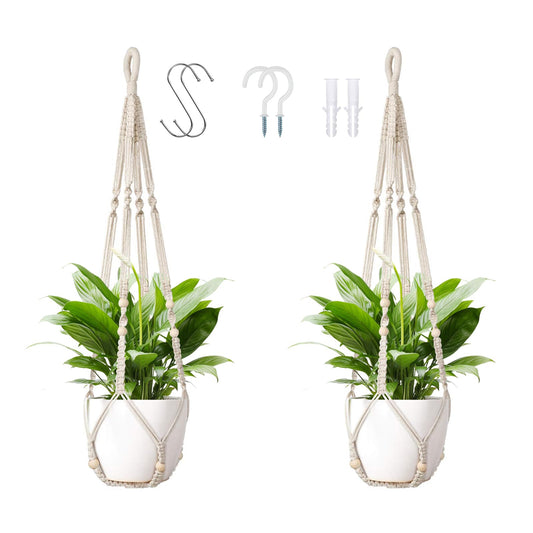 Handmade Macrame Plant Hanger, Perfect Plant Hanger Indoor for a Trendy Boho Home Decor, Ideal Hanging Plant Holder for All Your Favorite Greenery(Set of 2, 35 Inch, Ivory)
