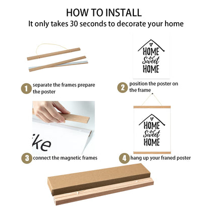 Magnetic Poster Hanger Frame In Pine Color 3 pack, 16x24 16x20 16x16 Wooden Hanging Kit for Walls Map Canvas Artwork, 16 inchx3pcs