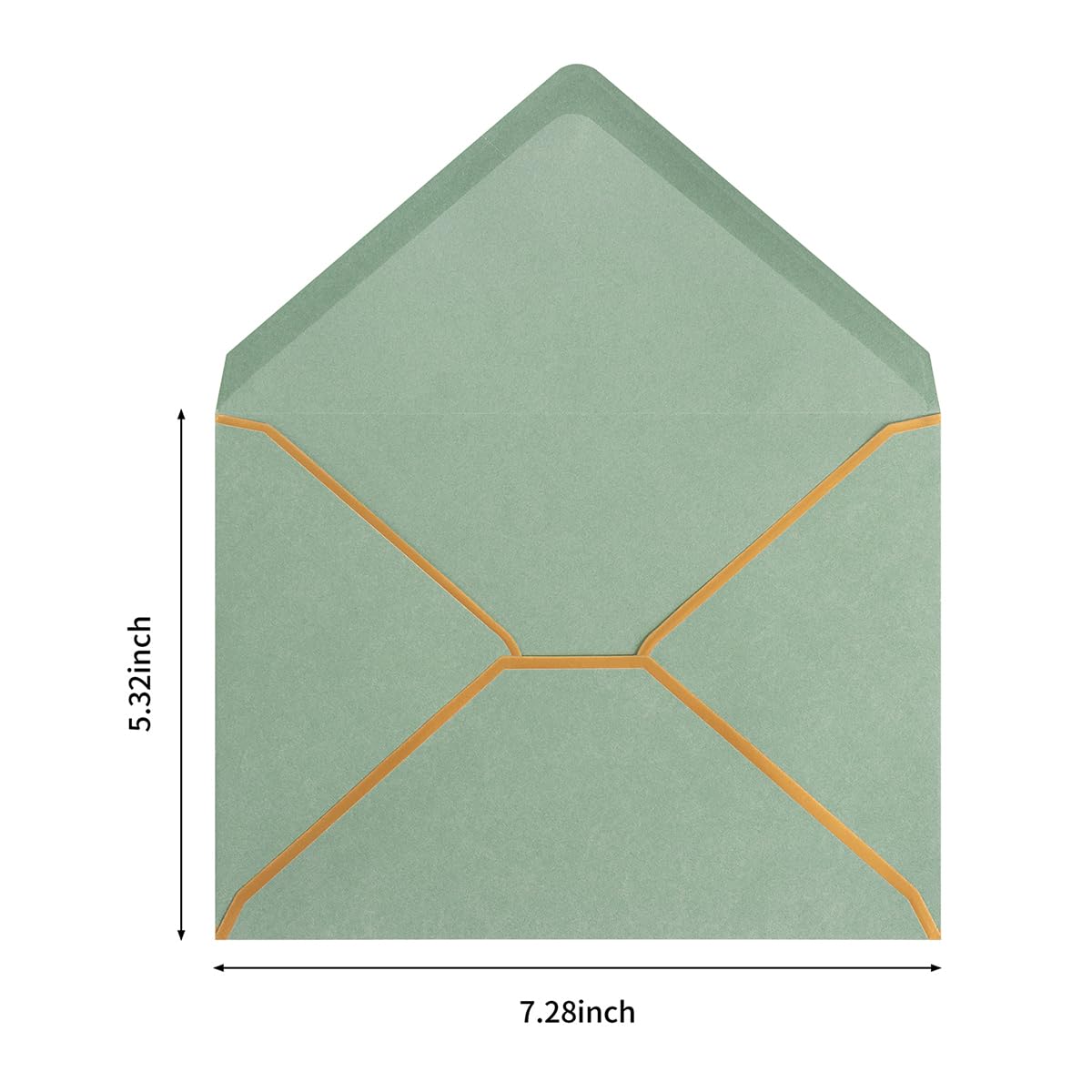 50 Pack Sage Green A7 Envelopes 5 x 7 Self-Adhesive V Flap Envelopes with Gold Border for Office, Greeting Card, Wedding, Graduation, Baby Shower, Parties, Invitations (Sage Green, 5x7)