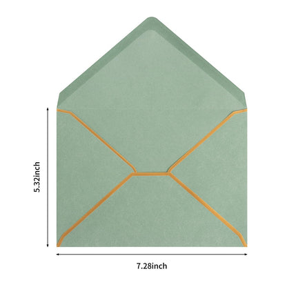50 Pack Sage Green A7 Envelopes 5 x 7 Self-Adhesive V Flap Envelopes with Gold Border for Office, Greeting Card, Wedding, Graduation, Baby Shower, Parties, Invitations (Sage Green, 5x7)