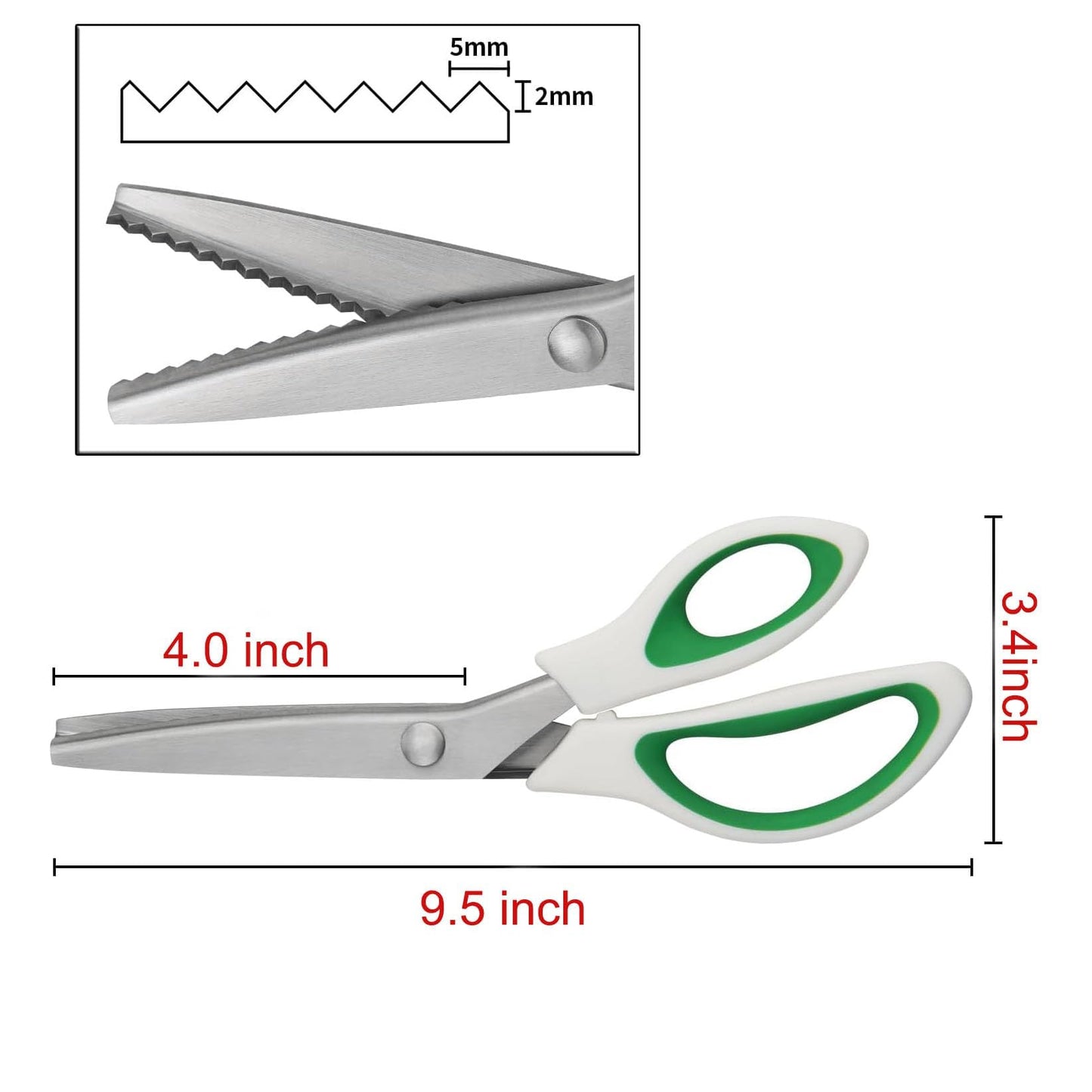 Green Pinking Shears Comfort Grips Crafts Zig Zag Cut Sewing Scissors,Professional Handheld Dressmaking