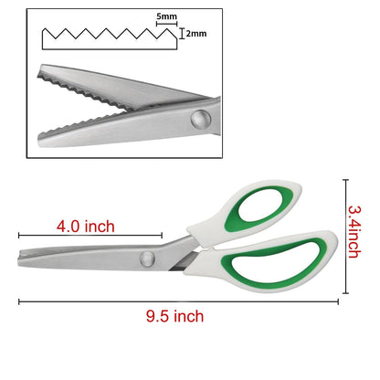 Green Pinking Shears Comfort Grips Crafts Zig Zag Cut Sewing Scissors,Professional Handheld Dressmaking