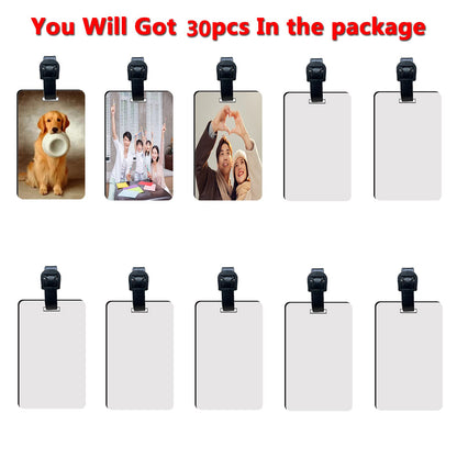 30 pcs Sublimation Luggage tag Blanks White Blank Travel Bag Tags with Strap Double Sided MDF Suitcase Label Tag with Slots Keychains Blanks