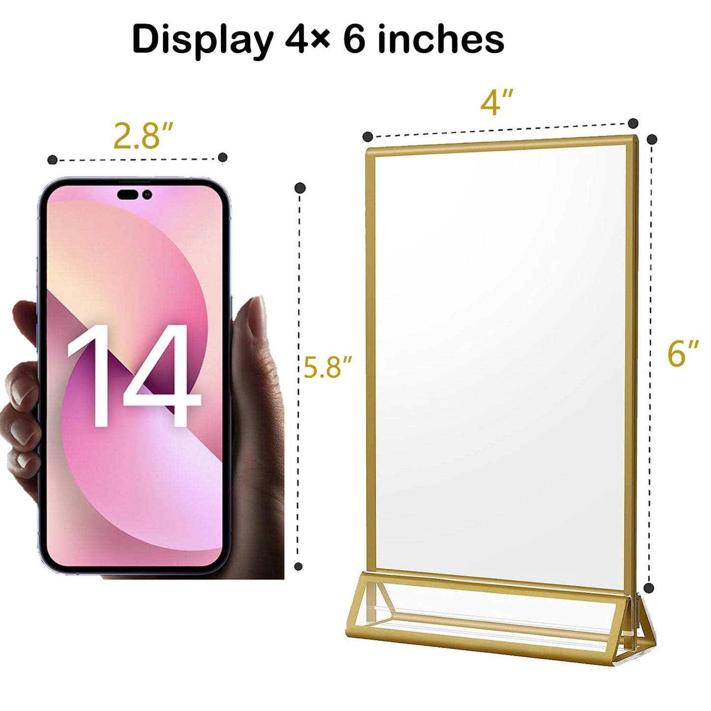 4x6 Acrylic Sign Holders 8 Pack Gold Table Number Holder for Wedding Picture Frame Double Sided Table Menu Stands with Vertical Stand, Photos and Art Display