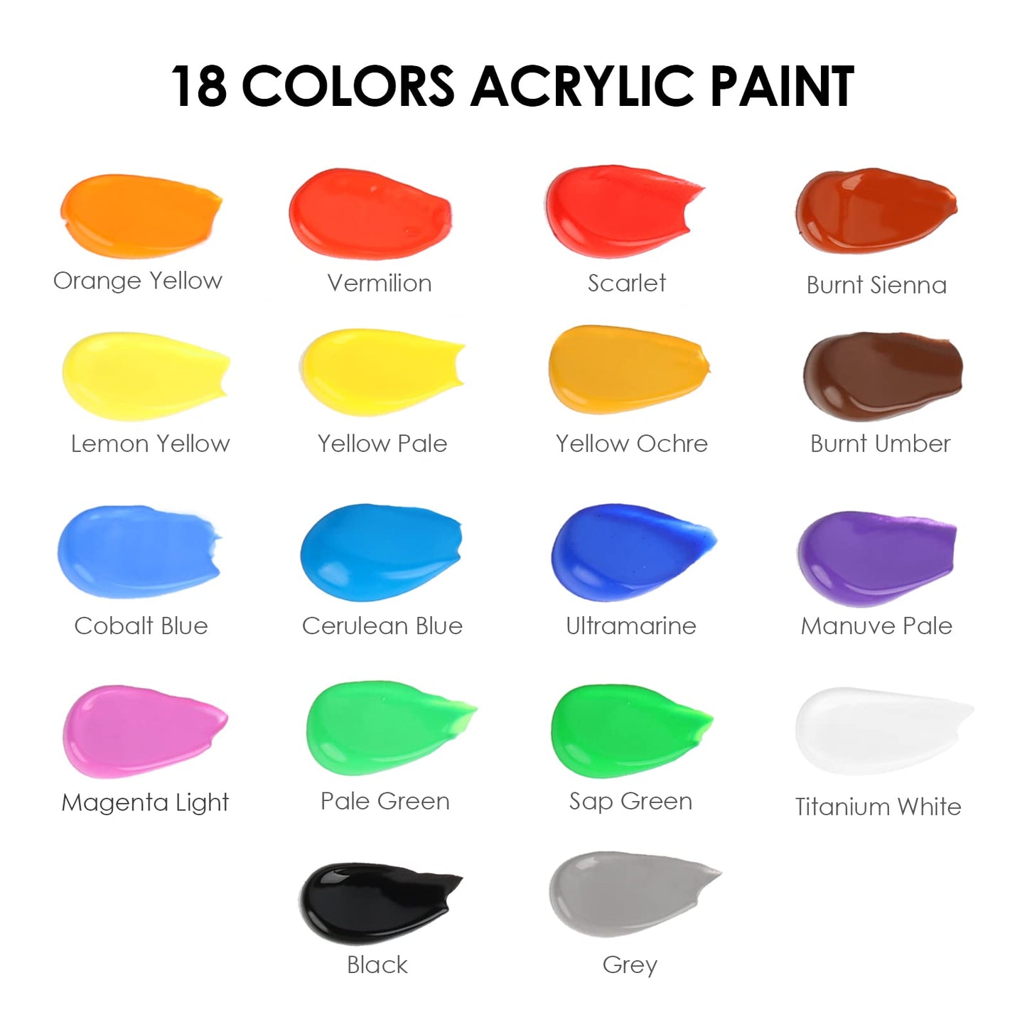 Acrylic Paint Set with 10 Brushes, 18 Colors(59ml, 2 oz) Art Craft Paint Non Toxic, Perfect for Hobby Painters, Artist, Adults, Ideal for Canvas Wood Ceramic Paint Supplies