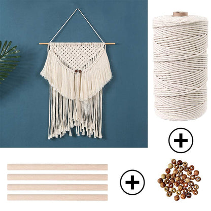 119pcs Macrame Kits for Starter 3mm x 109Yards Natural Cotton Macrame Cord with 100pcs Wooden Beads,10pcs Wooden Rings,Wooden Sticks,Metal Rings,S Hooks Macrame Supplies for Plant Hangers