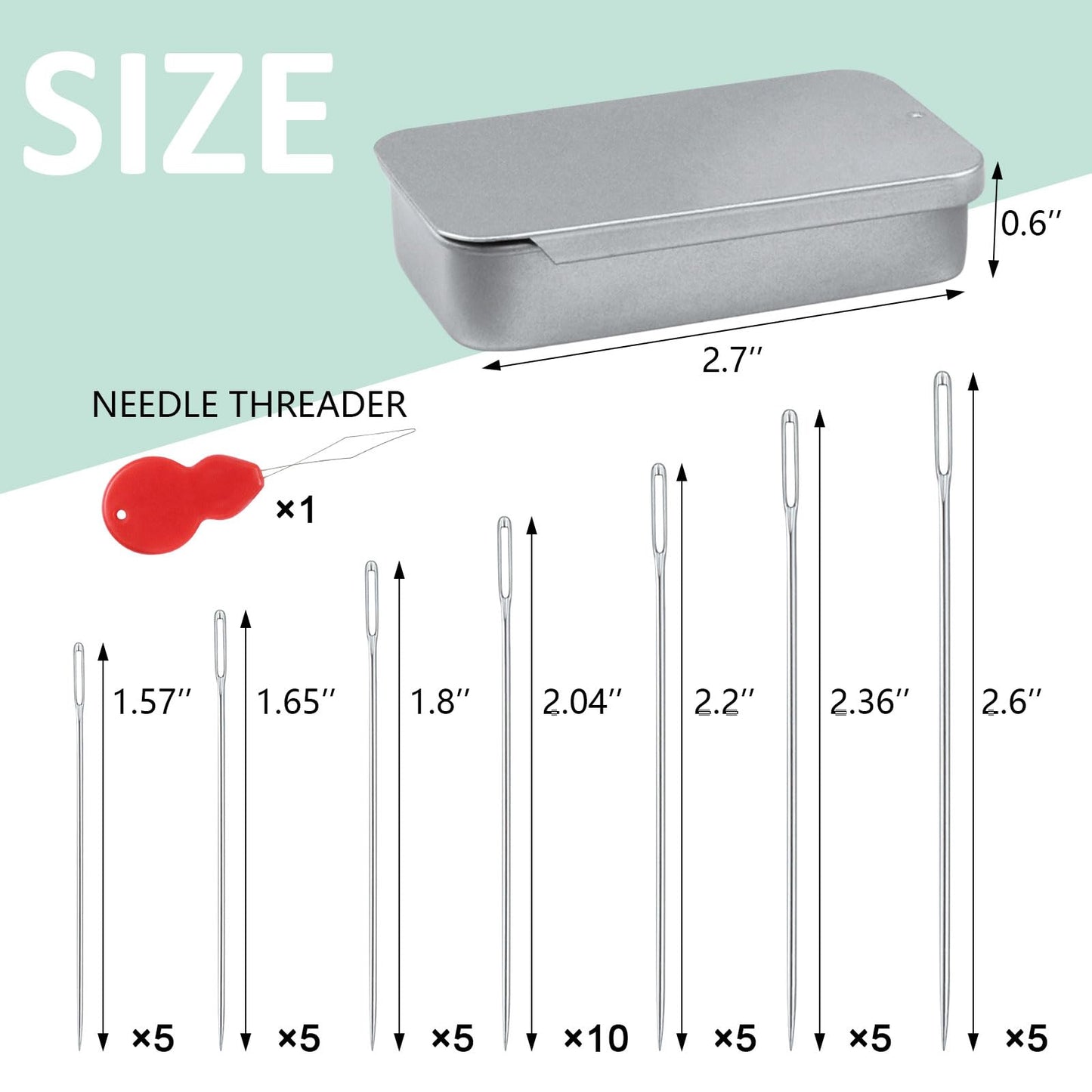 80/40 PCS Large Eye Sewing Needles, 7 Sizes Sewing Sharp Needles, Leather Needle Embroidery Thread Needle, Stainless Steel Yarn Knitting Needles with Threaders for Handsewing Art Crafts CJ