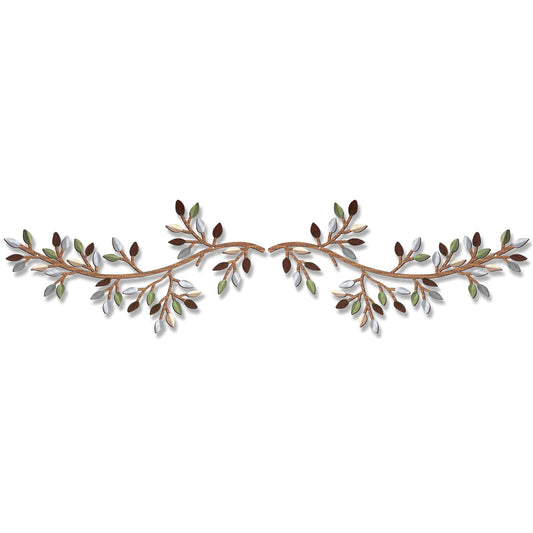 2 Pieces Metal Tree Leaf Wall Decor Vine Olive Branch Leaf Wall Art Wrought Iron Scroll Sculptures Above the Bed, Living Room, Outdoor Decoration (Colorful,Classic Style)