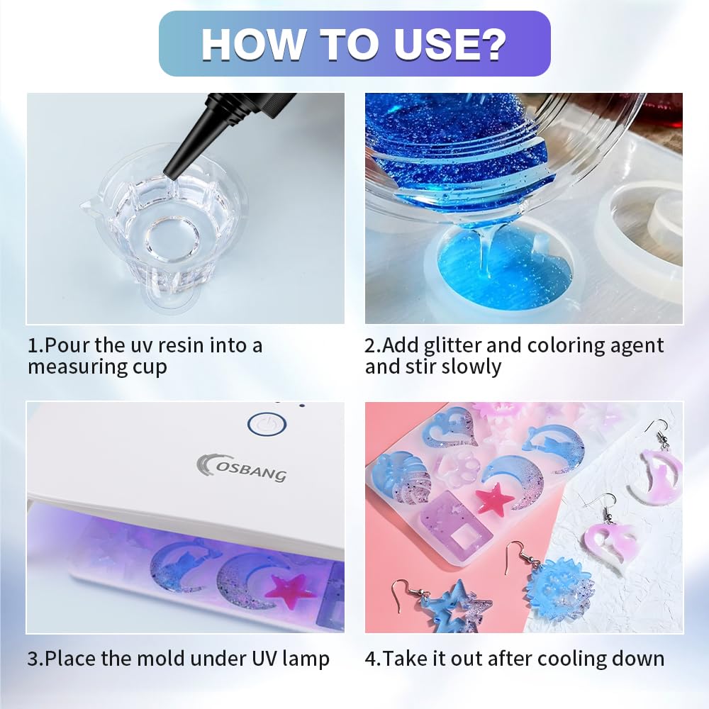 Crystal Clear Hard UV Resin Upgraded Formula Ultraviolet Fast Curing for Jewelry Making Craft Decoration, Hard Transparent Glue Solar Cure Sunlight Activated Resin Casting & Coating（300g）