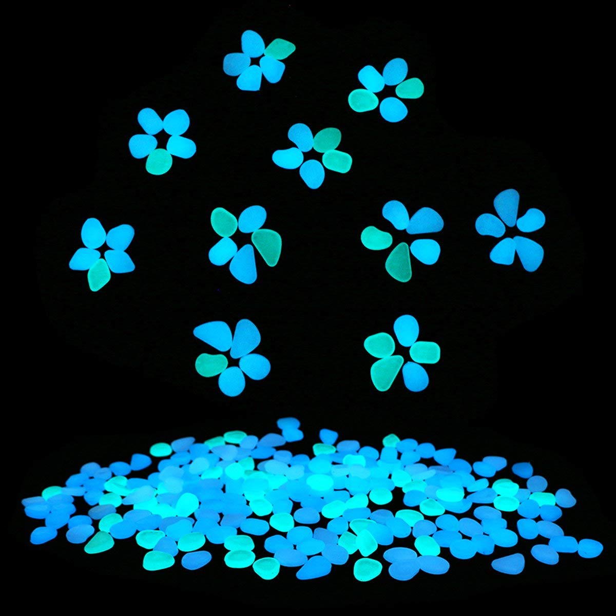 Glow in The Dark Garden Pebbles Stones Rocks for Yard and Walkways Decor, DIY Decorative Luminous Stones in Blue (200 PCS)