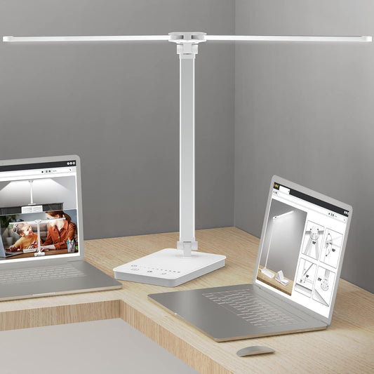 Bright LED Architect Task Lamp for Home Office - Dual Swing Arm, Adjustable Foldable Table Lamp with Dimmable Touch Control and 5 Lighting Modes for Work/Study