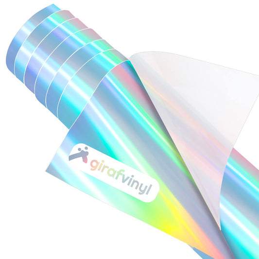 Rainbow Silver Holographic Heat Transfer Vinyl 12" x 6ft Silver Metallic HTV for T-Shirts, Clothing, Rainbow Iron on Vinyl Work with Craft Cutter